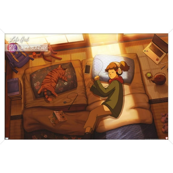 Lofi Girl - Lazy Sunday Wall Poster, 22.375" x 34" Framed