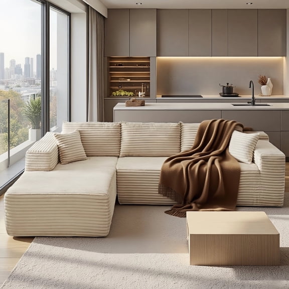 Lofka 105" Sectional Sofa, Cloud Sectional for Living Room with L-Shape Sofa, Modern Soft Modular Couch for Bedroom, No Assembly Required, Beige White