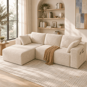 Lofka 105" Sectional Sofa, Cloud Boneless Couch for Living Room, L-Shape Modern Soft Modular Couch for Bedroom, No Assembly Required, Beige White