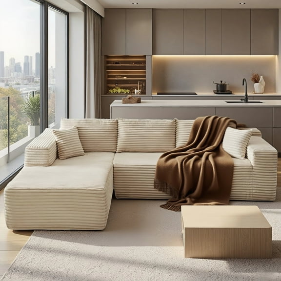 Lofka 105" Sectional Sofa, Cloud Sectional for Living Room with L-Shape Sofa, Modern Soft Modular Couch for Bedroom, No Assembly Required, Beige White