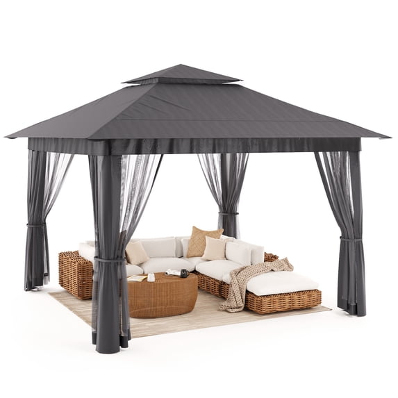 Lofka 10x10 Pop Up Canopy Tent with Mosquito Netting, UV Protection Waterproof Outdoor Canopy, Height Adjustable Instant Shelter for Patio Backyard