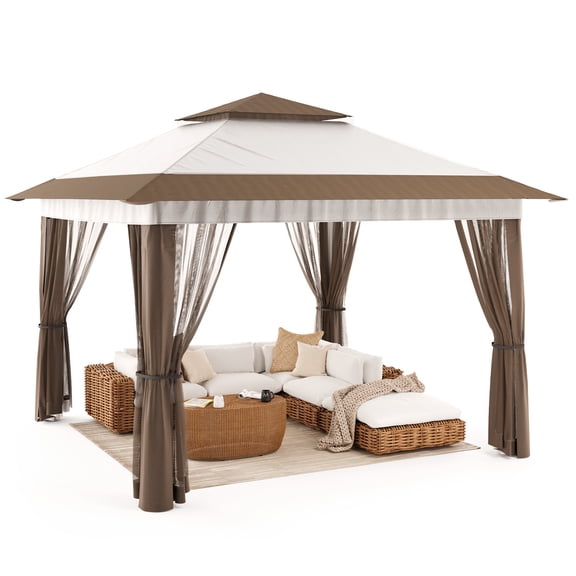 Lofka 10x10 Pop Up Gazebo Canopy with Mosquito Netting UV50+ Waterproof Outdoor Shade,Beige