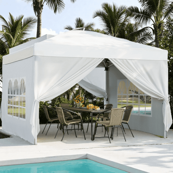 10x10ft Pop Up Gazebo, Lofka Outdoor Canopy Shelter with Side Walls  for Garden, Party and Backyard,White