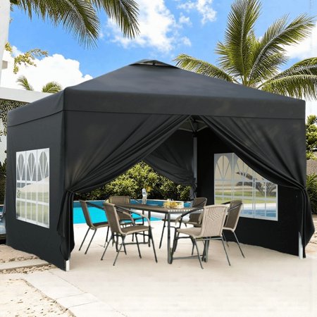 Lofka 10x10ft Pop-Up Gazebo Canopy with Adjustable Height,Windows, UV Protection for Backyard, Garden, Lawn,Black