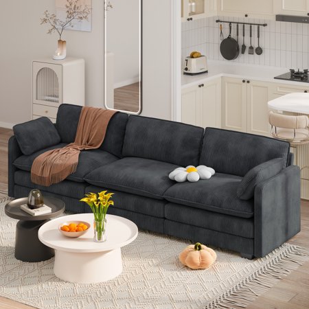 Lofka 110.2" Cloud Couch,Modular Sectional Sofa 5 Pillows, Modern Couch for living room, Dark Gray