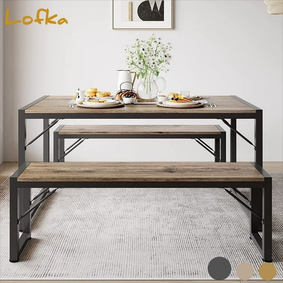 Lofka 3-Piece Breakfast Nook Dining Table Set for 4 with Two Benches for 4 for Kitchen Gray Board
