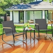 Outdoor Rocking Chair Set with Side Table - 3 Pieces Patio Furniture Sets for Deck, Porch, Garden, - Black