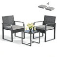 thumbnail image 1 of Lofka 3-Piece Patio Chairs Set with Glass Coffee Table, Outdoor Furniture Set for Garden, Porch, Bistro, Yard, Gray Cushion, 1 of 11