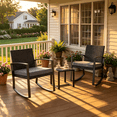 thumbnail image 1 of Lofka 3 Piece Patio Furniture Set, All Weather Wicker Outdoor Rocking Chair Set with Thick Soft Cushions and Tempered Glass Coffee Table, Outdoor Seating Set for Backyard Balcony Porch Garden, Gray, 1 of 9