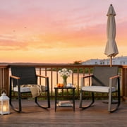 Patio Furniture Set, Lofka Small Patio Set with Anti-Scald Armrest, Balcony Furniture with Glass Table for Garden Balcony Backyard(Grey Cushion)