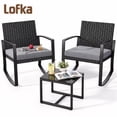 thumbnail image 1 of Lofka 3 Piece Patio Furniture Set, All Weather Wicker Outdoor Rocking Chair Set with Thick Soft Cushions and Tempered Glass Coffee Table, Outdoor Seating Set for Backyard Balcony Porch Garden, Gray, 1 of 11