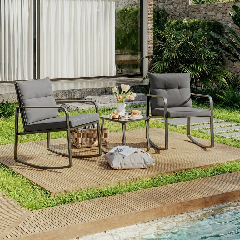 Lofka Steel Bistro 3-Piece Patio Wicker Chairs Set with Glass