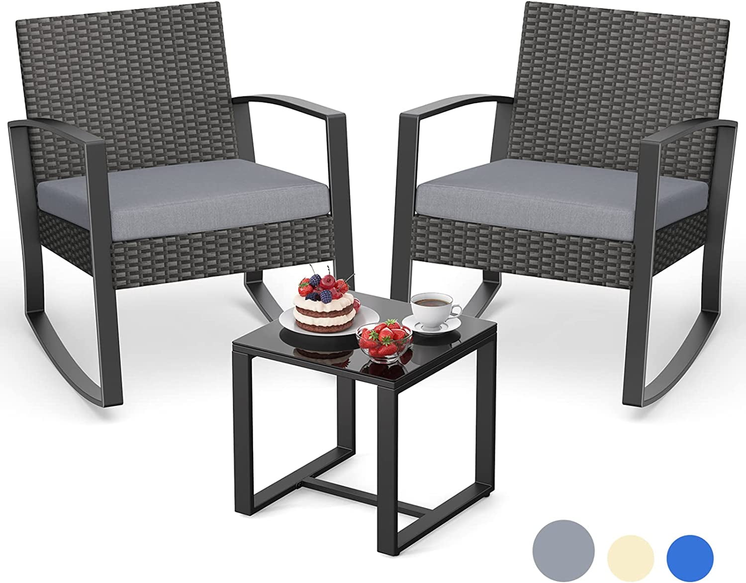 Lofka 3Piece Patio Wicker Chairs Set with a Coffee Table, Balcony