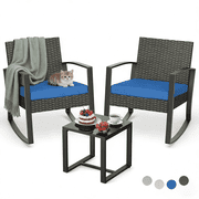 Lofka 3 Pieces Patio Bistro Chairs Set Outdoor Patio Furniture Sets with a Coffee Table, for Patio, Garden and Bistro, Blue Cushion