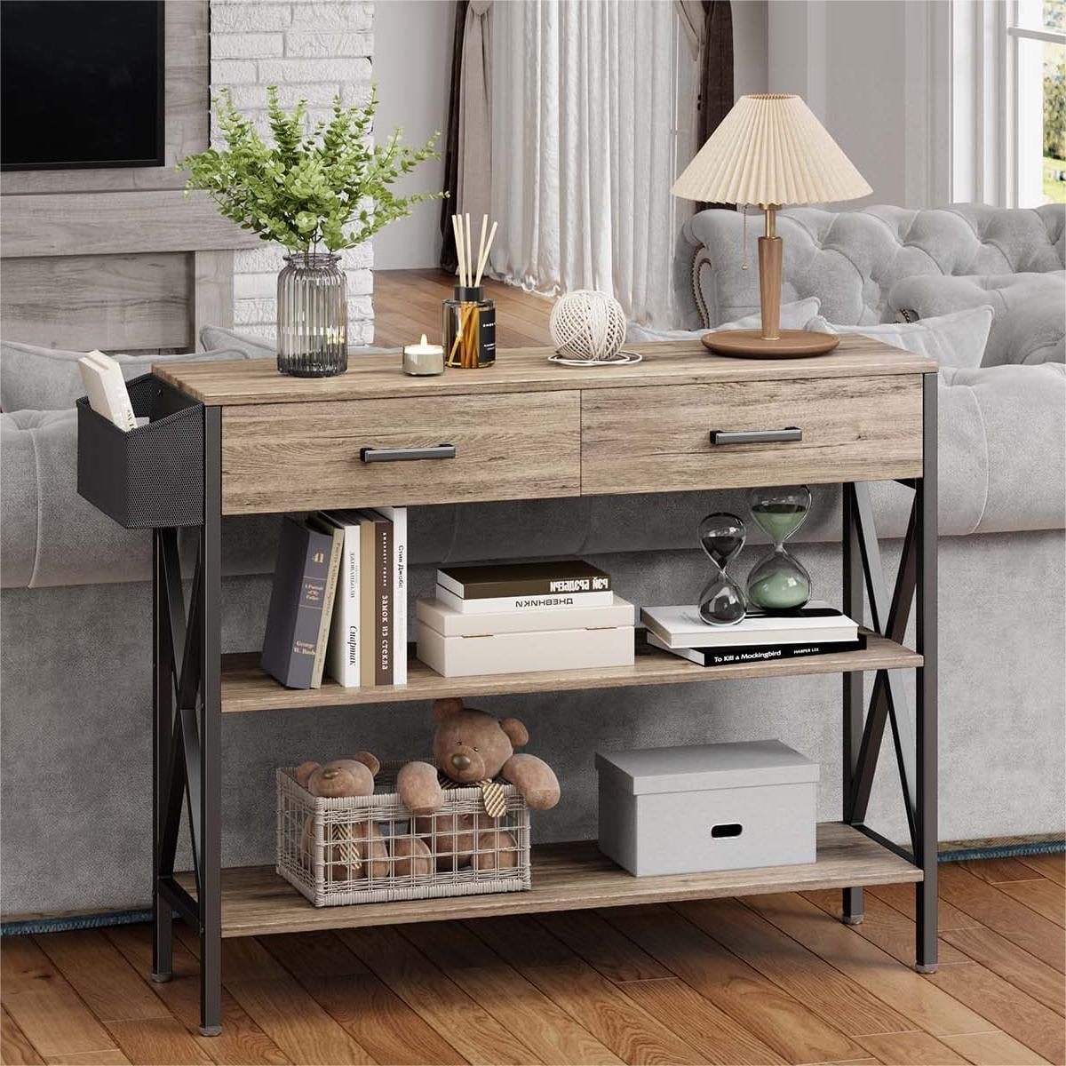 Lofka 39" Console Table with 2 Drawers, Narrow Sofa Table, Gray