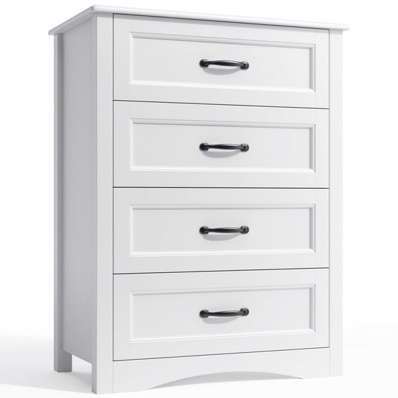 Lofka 4 Drawer Dresser for Bedroom, Tall Wood Dresser with Large Drawer & Delicate Metal Handles for Closet, Living Room, Hallway - White (36" Height)
