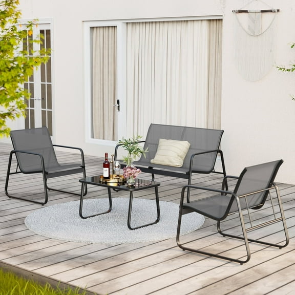 Lofka 4 PCS Patio Chairs Set, Outdoor Furniture Set with Loveseat and Cool Textile Fabric, Gray