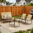 thumbnail image 1 of Lofka 4-Piece Patio Furniture Set, Outdoor Conversation Set with Loveseat, Rocking Chairs & Glass Table, Beige, 1 of 10