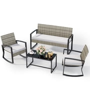 Lofka Patio Furniture Set, 4-Piece Outdoor Sectional Furniture Set with Coffee Table for Conversation & Dining, Gray Rattan