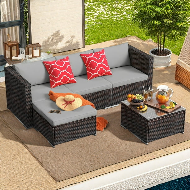 Lofka 5 Pieces Patio Chairs Set and Patio Porch Furniture Set for Garden Patio Outdoor Conversation Set Gray