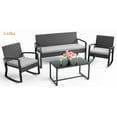 thumbnail image 1 of Lofka Outdoor Patio Furniture Set with Rocking Chairs and Tempered Glass Table for Balcony, Garden & Bistro in Gray, Rattan & Metal, 1 of 8