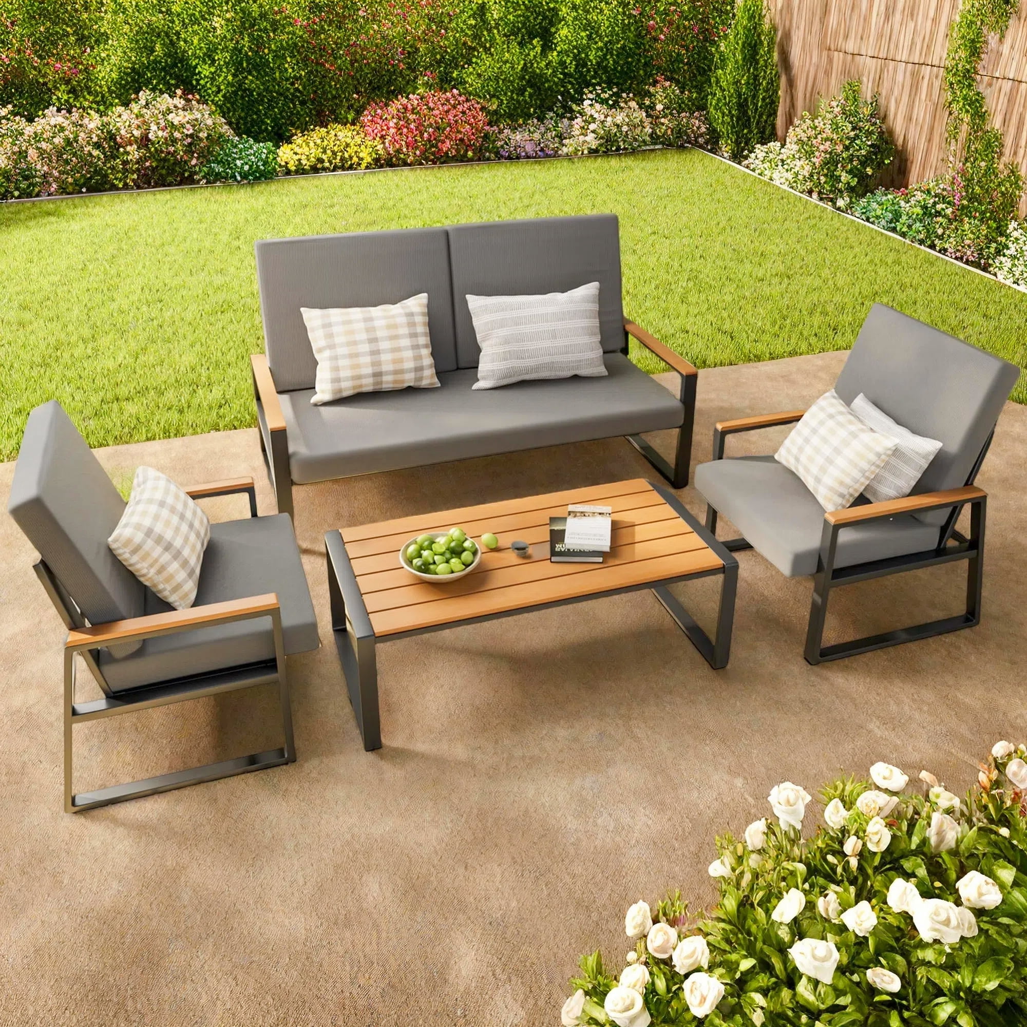 Lofka 4-Piece Patio Chairs and Furniture Set for Garden, Patio, Backyard, Lawn - Outdoor & Indoor Conversation Set, Gray