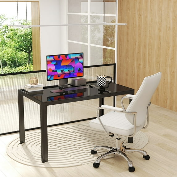 Lofka 51" Tempered Glass Gaming Desk for Gaming Room and Study, Black