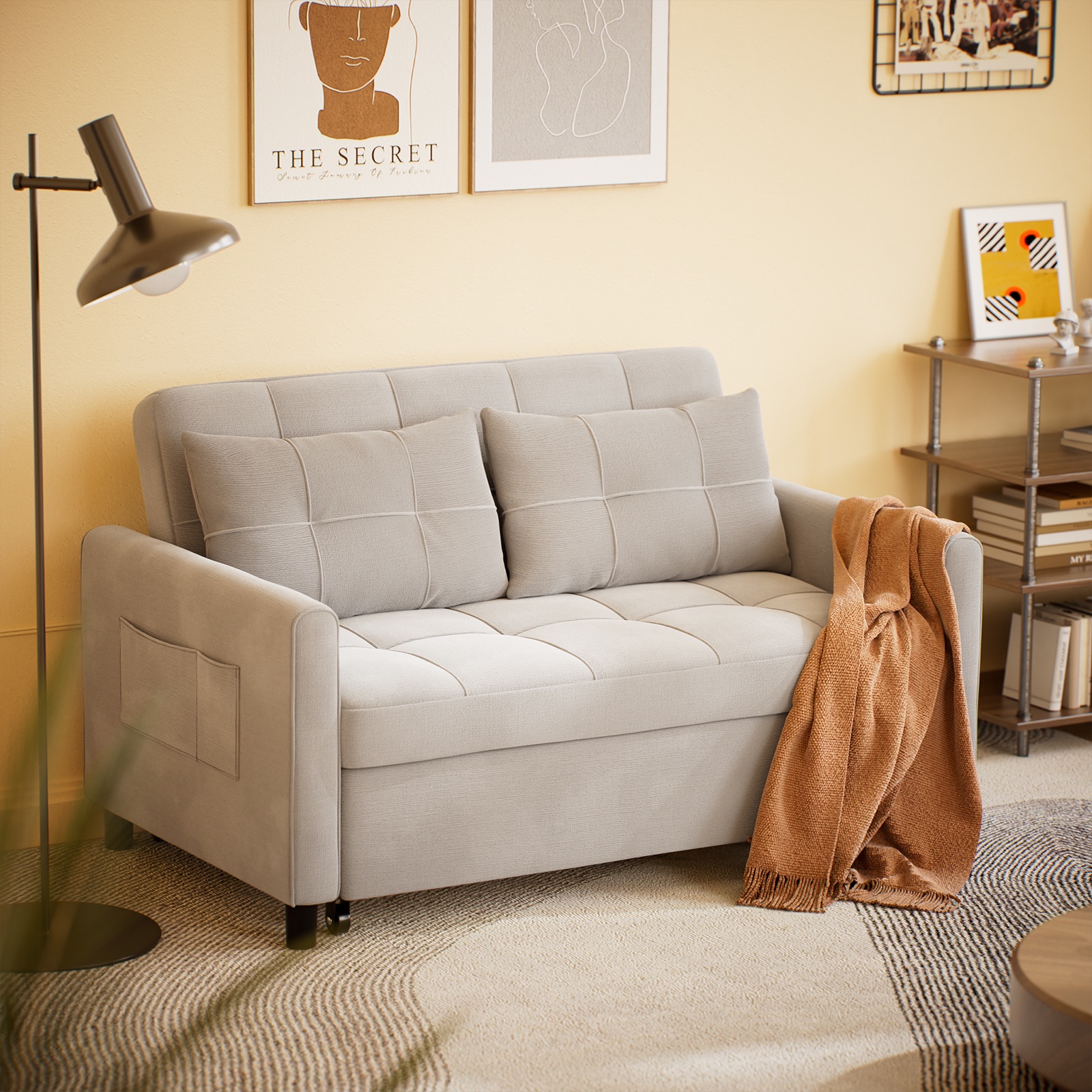 Lofka Futon Sofa Bed, 70.9" Loveseat 3in 1 Convertible Couch with Adjustable Backrest, Removable Armrest for Extended Length, Easy Assembly, Sleeper Couches for Living Room, Gray