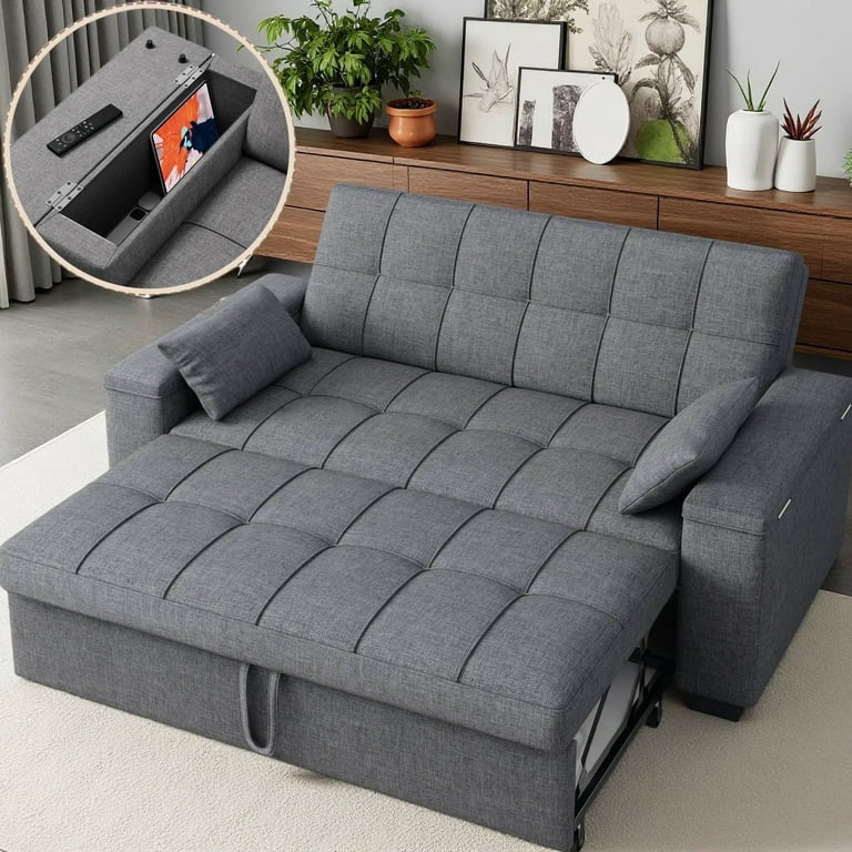 3-in-1 Convertible Sofa Bed Queen Size, Lofka 69.2" Loveseat Sleeper Sofa with Large Storage, Sofa Couches for Living Room, Bedroom, Apartment, Dark Grey - Walmart.com