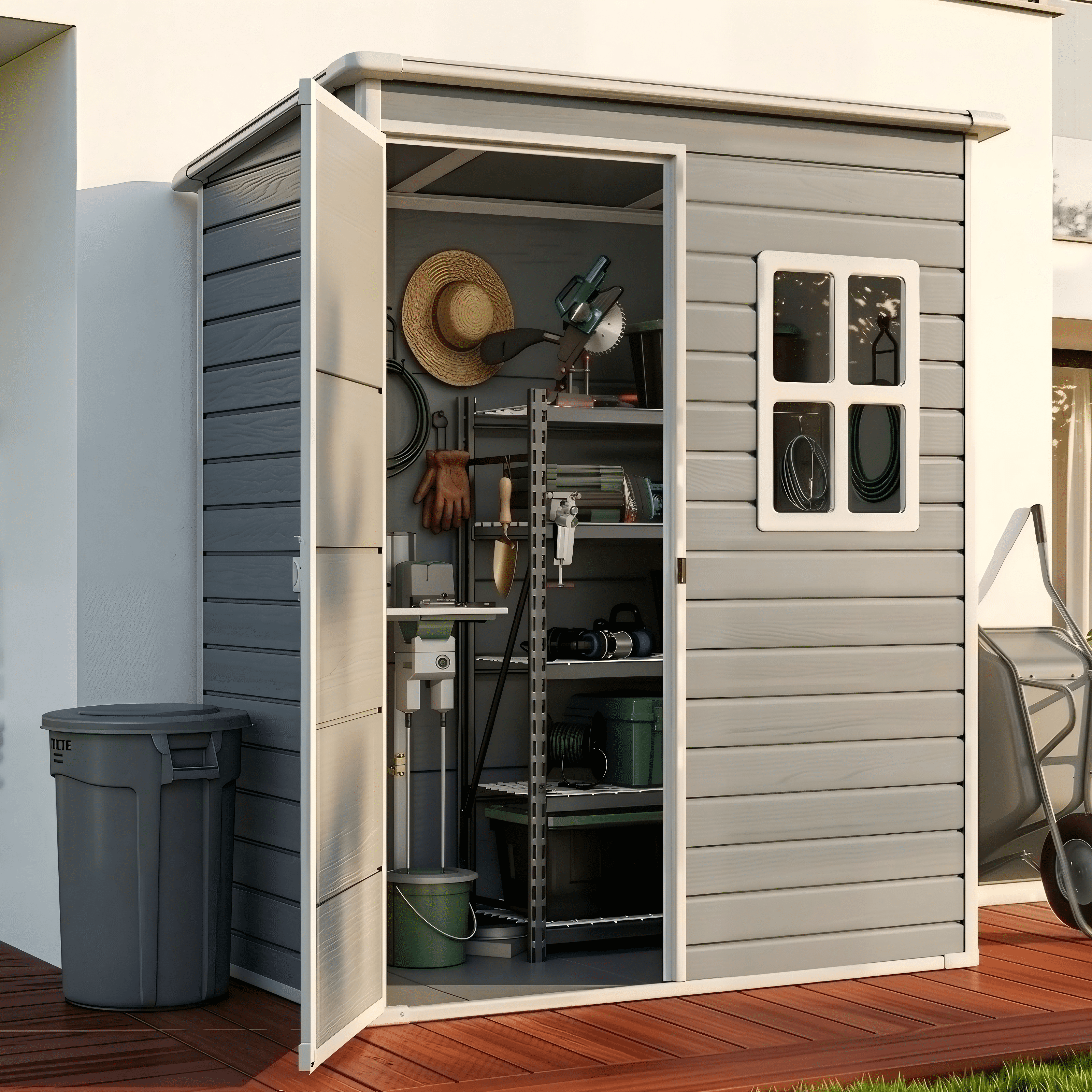 Plastic Shed with Floor, 5x3 ft Outdoor Resin Storage Shed for Garden Tools, Waterproof Lockable Door for Backyard, Patio & Lawn, Gray