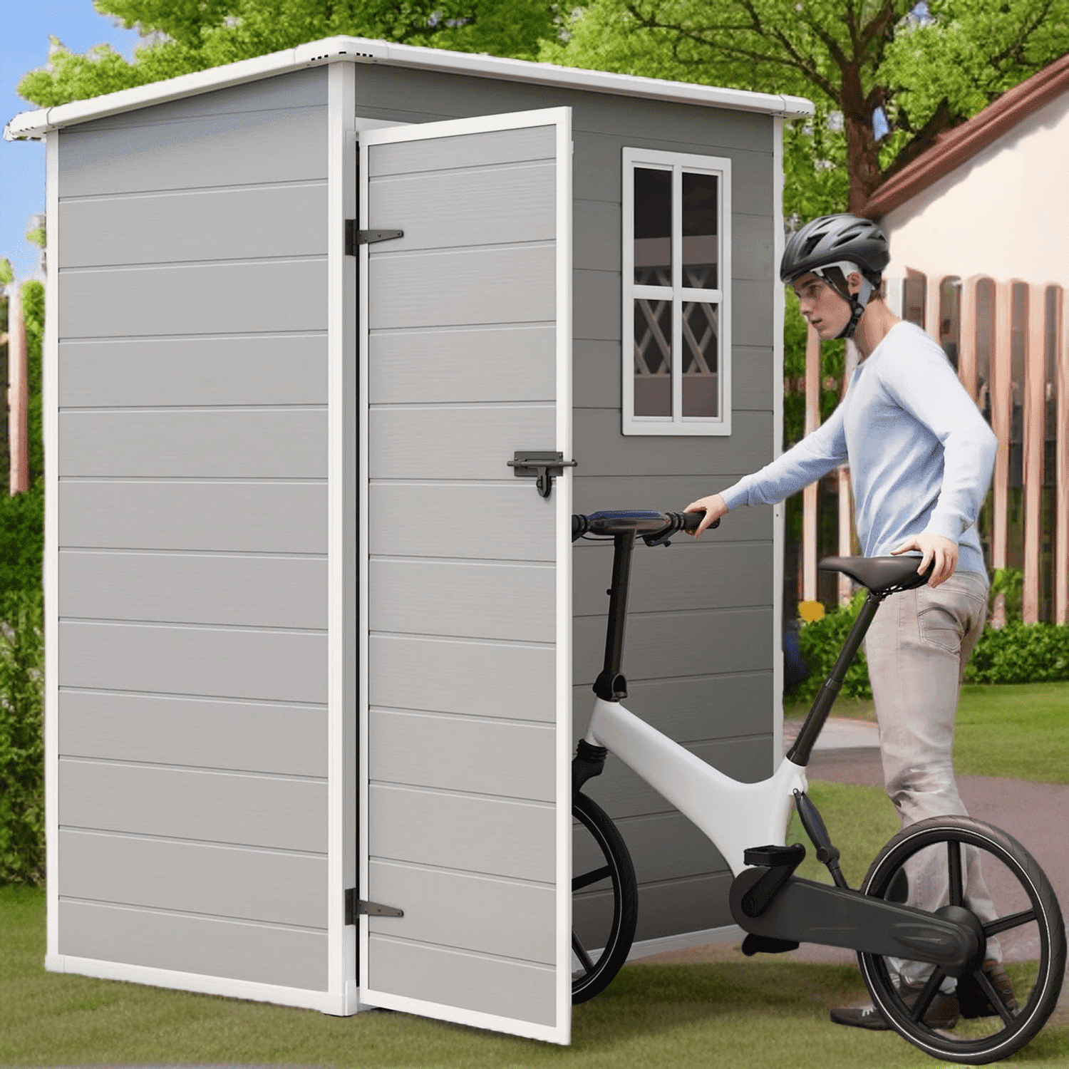 Plastic Shed, 5x3 FT Outdoor Storage Shed with Lockable Door & Floor, Weather-Resistant for Backyard, Patio&Lawn, Gray