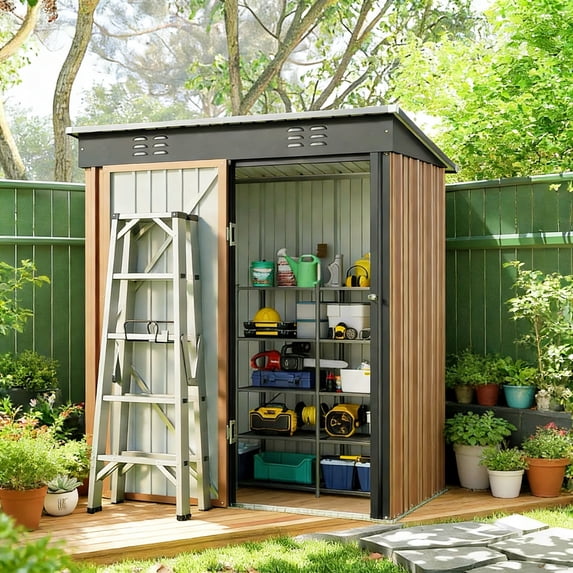 Lofka 5x3 Ft Metal Storage Shed with Lock, Heavy-Duty Galvanized Steel, All-Weather Outdoor Shed for Tools, Bike & Backyard Storage, Easy Assembly