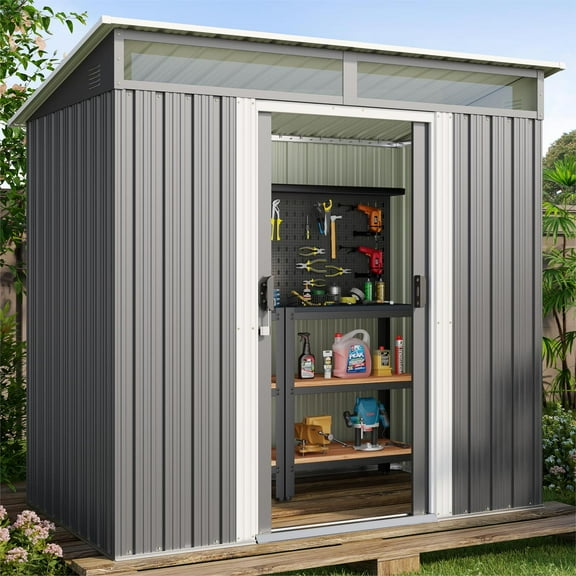 Lofka 6'x4' Metal Outdoor Storage Shed with Sliding Door for Garden, Patio & Lawn, Gray