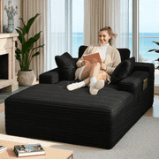 Lofka 47'' Oversized Chaise Lounge Chair Indoor, No Assembly Required, Sleeper Couch Fluffy Plush Corduroy Cloud Sofas Couches for Living Room, Black