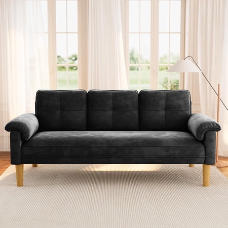 Lofka 69"Sofa Couch, 3 Seater Couch for Living Room with 7.5" Spring Cushions & Wide Armrests, Modern Linen Fabric Sleeper Sofa for Small Space, Black
