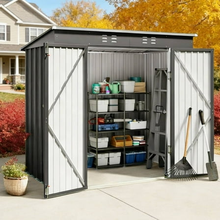 6x4FT Outdoor Storage Shed,Lofka Metal Garden Shed with Lockable Doors for Backyard,Patio,Gray