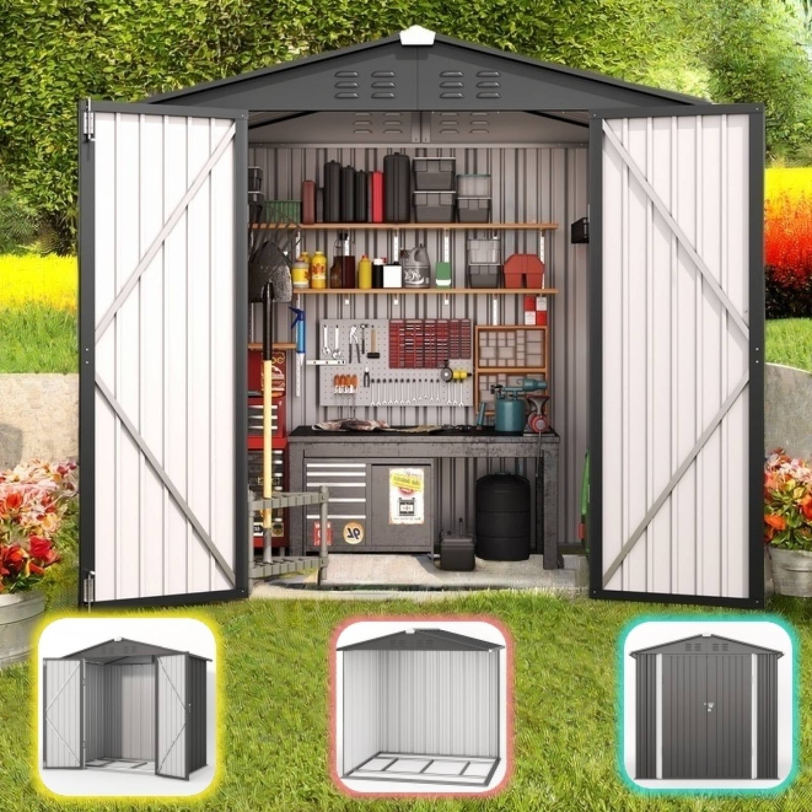 Lofka Large 6ft x 4ft Metal Garden Shed for Outdoor Storage Lofka Large 6ft x 4ft Metal Garden Shed for Outdoor Storage