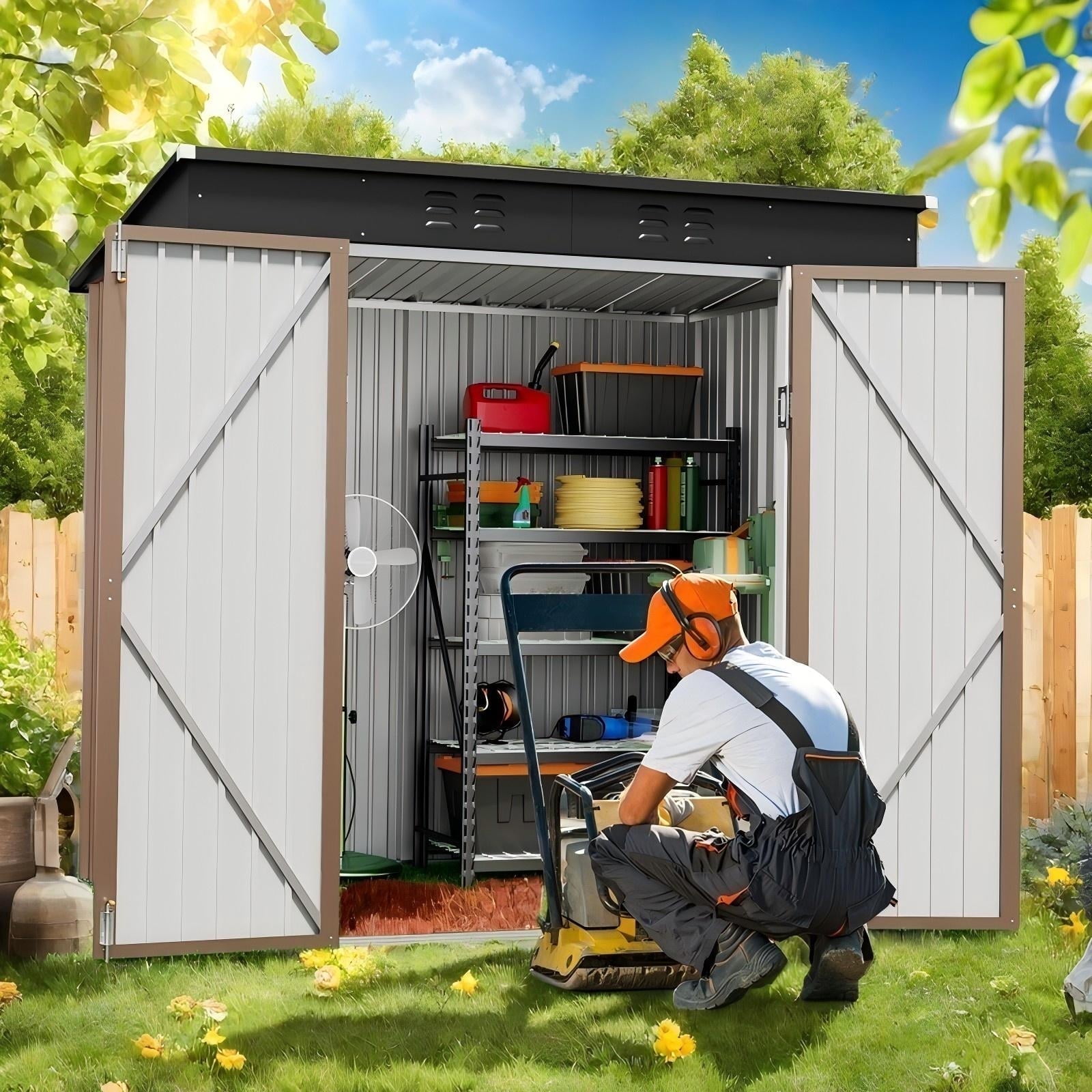 Lofka 6 x 4ft Metal Storage Shed, Garden Shed with Double Lockable Doors, Waterproof Shed & Outdoor Storage Clearance for Backyard Patio Lawn, Brown