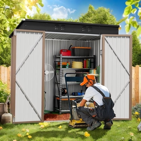 Lofka 6 x 4ft Metal Storage Shed, Garden Shed with Double Lockable Doors, Waterproof Shed & Outdoor Storage Clearance for Backyard Patio Lawn, Brown
