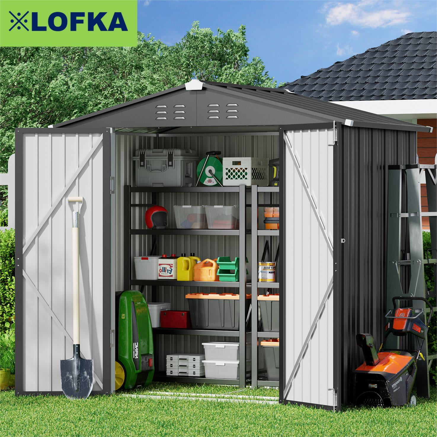 Lofka 6ft x 4ft Outdoor Storage Shed, Metal Garden Shed, Grey