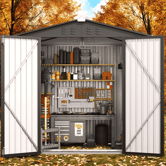 Lofka 6x4 FT Outdoor Storage Shed Lockable Weatherproof Garden Tool Shed Dark Grey