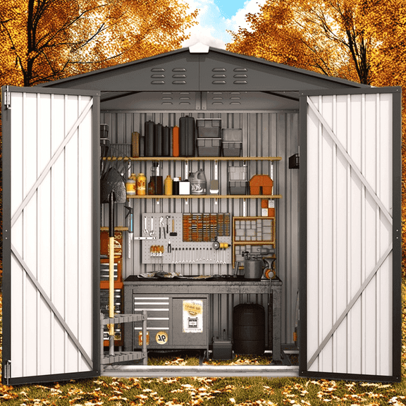 Lockable Lofka 6x4 ft Shed&Outdoor Storage Clearance  - All-Weather Resistant Garden Shed , Grey