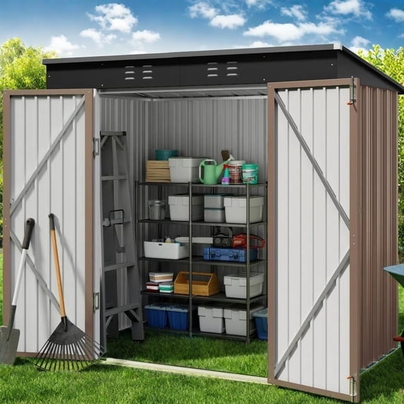Lofka 6x4 FT Outdoor Storage Shed , Metal Garden Sheds & Outdoor Storage with Lockable Door for Backyard, Patio, Lawn, Brown