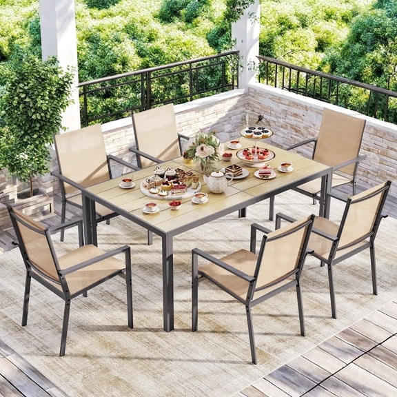 Lofka 7-Piece Outdoor Patio Dining Set ,Patio Conversation Set with 6 Textilene Chairs & 1 Metal Steel Table,Brown