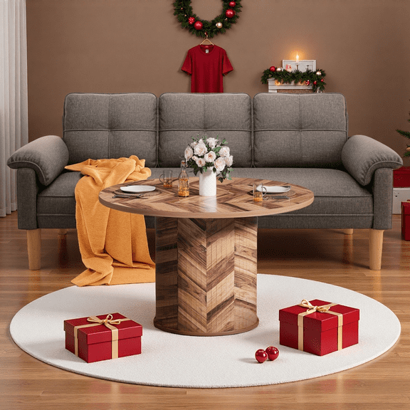 Lofka 69" Small Modern Sofa with Round Storage Coffee Table(Sliding Door) and Thick Armrest for Living Room & Apartment