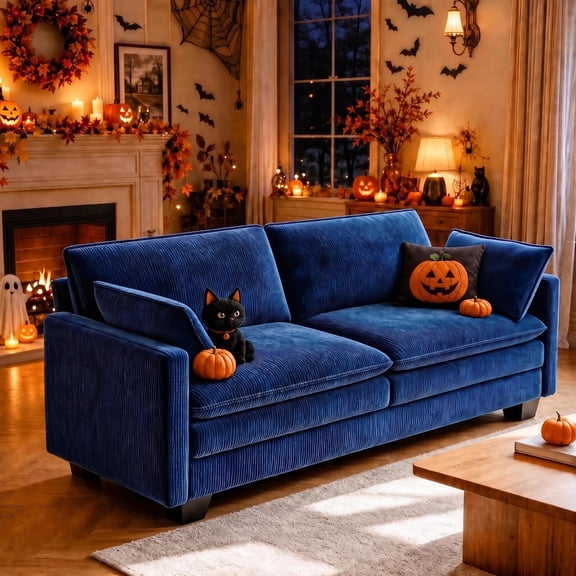 Lofka 71" Cloud Couch Loveseat, Cordoruy Fabric Sofa with Pillows, 440lbs Solid Wood Frame, Compact Couches for Small Space Living Room, Easy Assembly, Blue Sofa