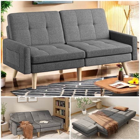 Lofka Convertible Futon Sofa Bed with S-Springs, Sleeper Sofa for Living Room, Apartment, Office ,Dark Gray