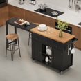 thumbnail image 1 of Lofka 79.06" Kitchen Island with Extendable Table for 2, Extendable Kitchen Island Cart on Wheels with Storage Cabinet & 2 Open Shelves, 3 Drawers, Black, 1 of 6