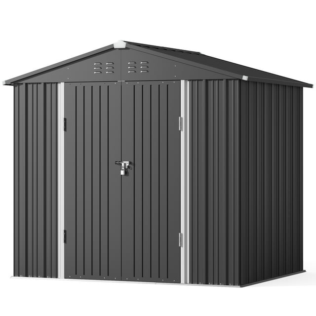 Lofka 8 x 6 FT Metal  Outdoor Storage Shed with Double Lockable Doors and Air Vents for Patio, Garden, Backyard, Lawn, Dark Gray