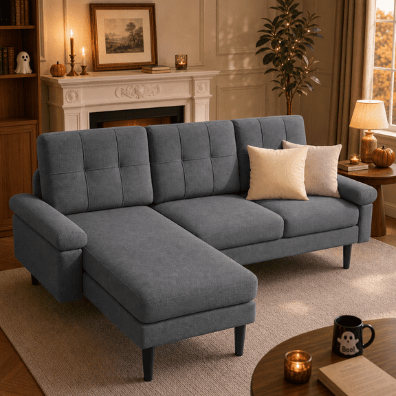 Lofka 80" Linen Sectional Sofa, 3 Seat L-Shaped Couch with Left-Side Chaise, Sofa for Living Room, Apartments, Lofts, Bedrooms Gray